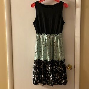 Floral Print Sun Dress Crew Neck Dress Large